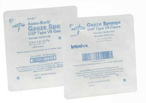 Gauze Sponge 4 x 4 Inch 2 per Pack Sterile 8-Ply Square NON21448 Box of 50 MEDLINE 495285_BX