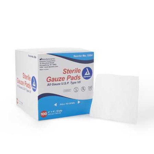Gauze Sponge Dynarex® 4 x 4 Inch 1 per Pack Sterile 12-Ply Square 3354 Box of 1 Dynarex® 865436_BX