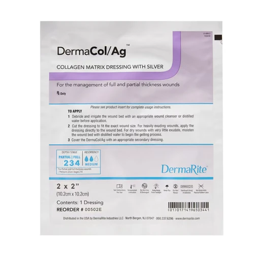 DermaCol/Ag Silver Collagen Dressing 2 X 2 Inch Square Sterile, 00502E, Pack of 1