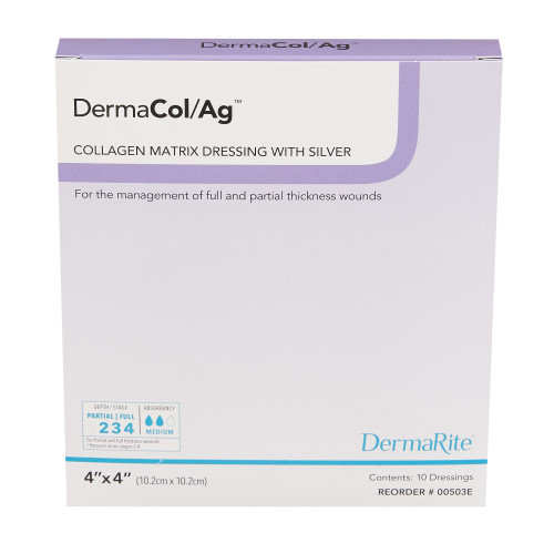 DermaCol/Ag Silver Collagen Dressing 4 X 4 Inch Square Sterile, 00503E, Pack of 1