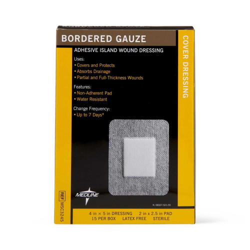 Adhesive Dressing Medline 4 X 5 Inch Gauze Rectangle White Sterile MSC3245 Box/15 MEDLINE 894977_BX
