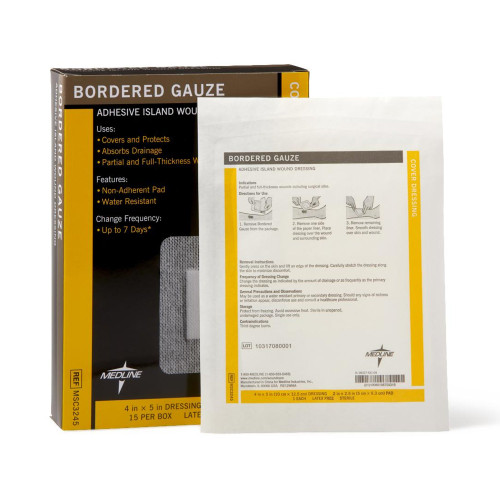 Medline Island Dressing 4 X 5 Inch Rectangle Sterile Water Resistant Nonwoven Backing, MSC3245, Box of 15