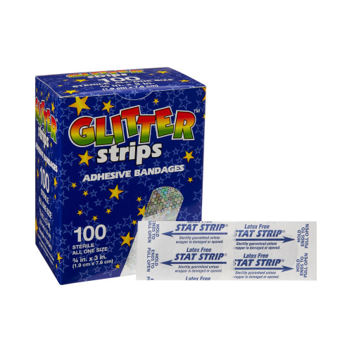 Stat Strip Adhesive Strip Plastic Kid Design (Glitter Strips) 3/4 X 3 Inch Sterile, 1075413, Box of 100