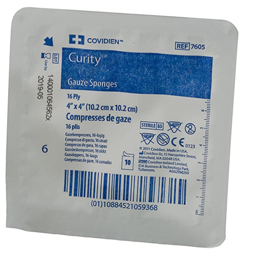 Curity Gauze Sponge 4 X 4 Inch 16-Ply Sterile 10 per Tray, 7605-, Case of 1280