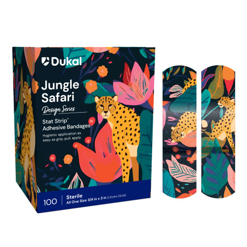 Stat Strip Adhesive Strip Plastic Kid Design (Designer Safari) 3/4 X 3 Inch Sterile, 15605, Box of 100