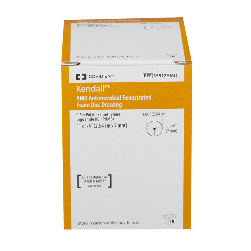 Kendall AMD PHMB Impregnated Foam Disc Foam 1 Inch Diameter / 7 mm Hole Sterile, 55512AMD, Box of 10