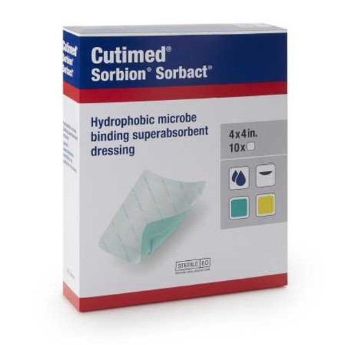 Super Absorbent Antimicrobial Dressing Cutimed® Sorbion Sorbact® 4 x 4 Inch Square 7269808 Box of 10 Cutimed® Sorbion Sorbact® 1047663_BX