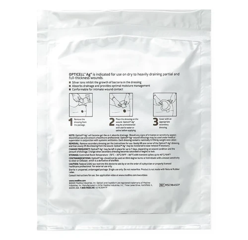 Opticell Ag+ Silver Antibacterial Gelling Fiber Wound Dressing, 4" x 5"