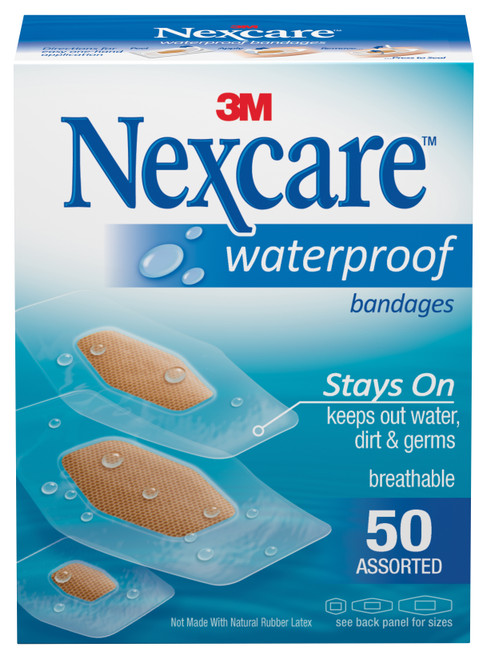Nexcare Waterproof Waterproof Adhesive Strip Plastic / Film Clear / Tan 7/8 X 1-1/16 Inch / 1-1/4 X 2-1/2 Inch / 1-1/16 X 2-1/4 Inch Sterile, 432-50-3, Box of 50