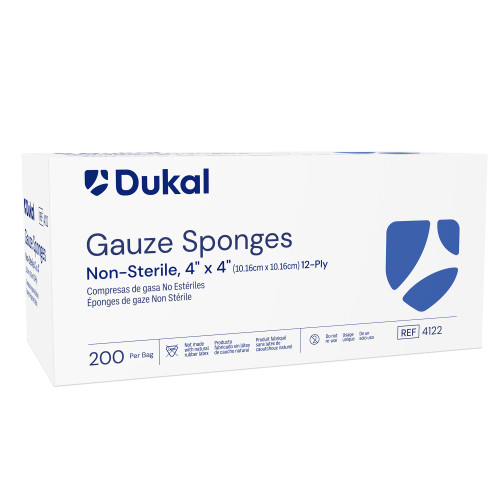 Dukal Gauze Sponge 4 X 4 Inch 12-Ply NonSterile 100 per Pack, 4122-100, Case of 2000