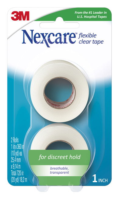 Nexcare Flexible Water Resistant Medical Tape Clear 1 Inch X 10 Yard Stretchy Fabric NonSterile, 771-2PK, Box of 48