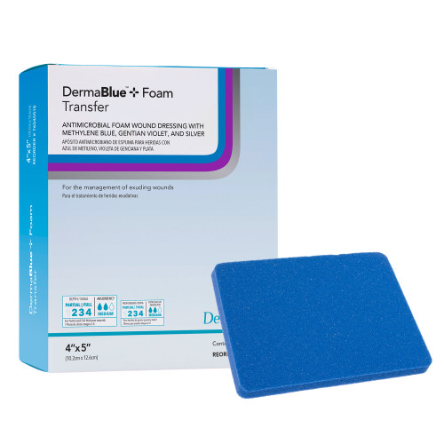 DermaBlue+ Foam Silver Foam Dressing 4 X 5 Inch Square Sterile, 76040514, Box of 10