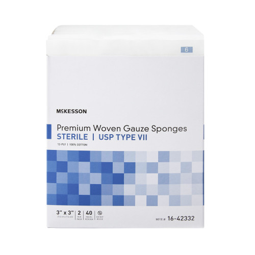 McKesson Gauze Sponge 3 X 3 Inch 12-Ply Sterile 2 per Pack, 16-42332, Pack of 1