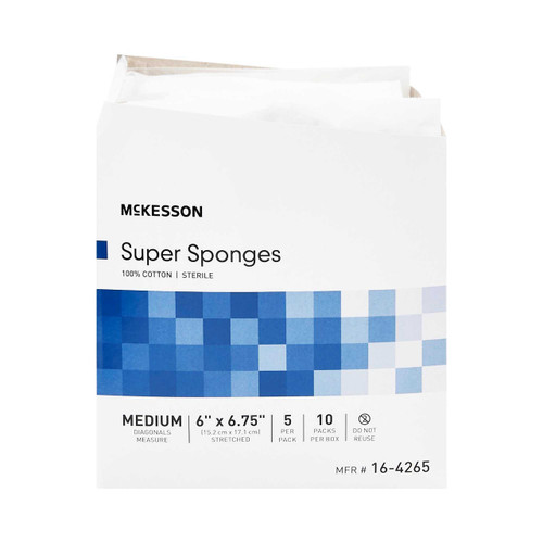 Gauze Sponge McKesson Cotton 6 X 6-3/4 Inch Rectangle Sterile 16-4265 Pack/5 MCK BRAND 473032_PK