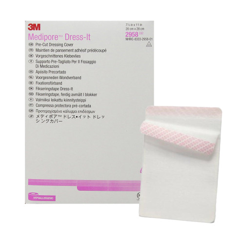 3M Medipore Dress-It Dressing Retention Tape with Liner White 7-7/8 X 11 Inch Soft Cloth NonSterile, 2958, Box of 25