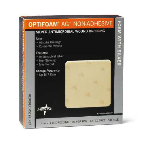 Optifoam Ag+ Silver Foam Dressing 4 X 4 Inch Square Sterile, MSC9614EP, Box of 10