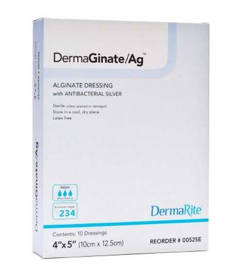 Calcium Alginate Dressing with Silver DermaGinate/ Ag 4 X 8 Inch Rectangle Sterile 00535E Box/5 DERMARITE INDUSTRIES LLC 844557_BX