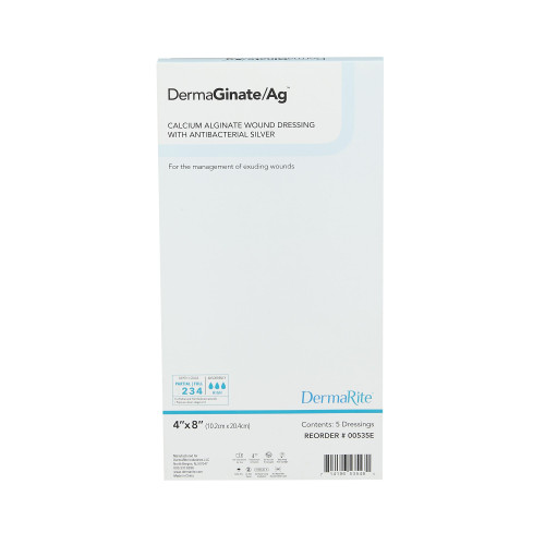 DermaGinate/ Ag Silver Alginate Dressing 4 X 8 Inch Rectangle Sterile, 00535E, Box of 5
