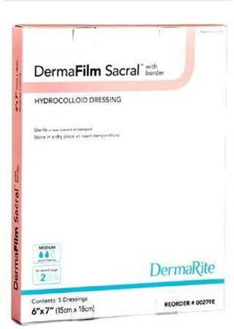 Hydrocolloid Dressing DermaFilm 6 X 7 Inch Sacral Sterile 00279E Box/5 DERMARITE INDUSTRIES LLC 855205_BX