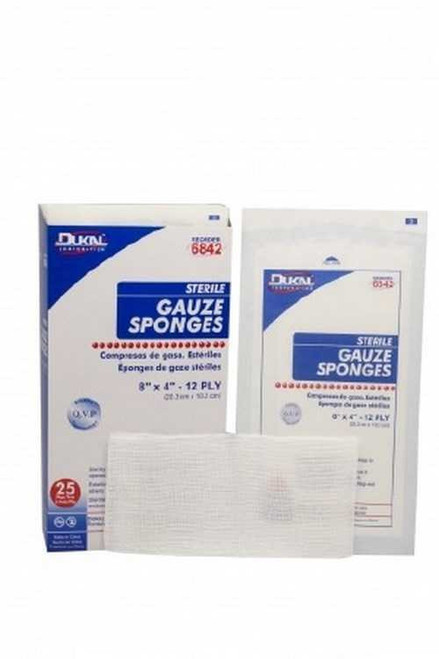 Gauze Sponge Dukal Cotton 12-Ply 8 X 4 Inch Rectangle Sterile 6842 Box/25 DUKAL CORPORATION 1029665_BX