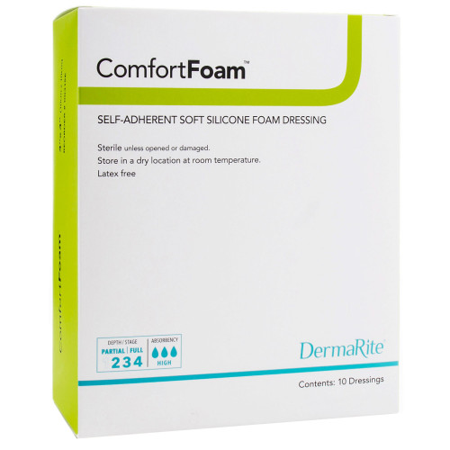 ComfortFoam Foam Dressing 3 X 3 Inch Without Border Film Backing Silicone Face Square Sterile, 44330, Box of 10
