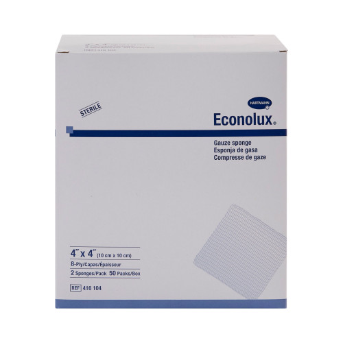 Econolux Gauze Sponge 4 X 4 Inch 8-Ply Sterile 2 per Pack, 416104, Box of 100