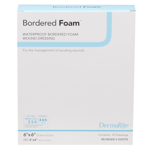 BorderedFoam Foam Dressing 6 X 6 Inch With Border Waterproof Backing Nonacrylic Adhesive Square Sterile, 00297E, Pack of 1