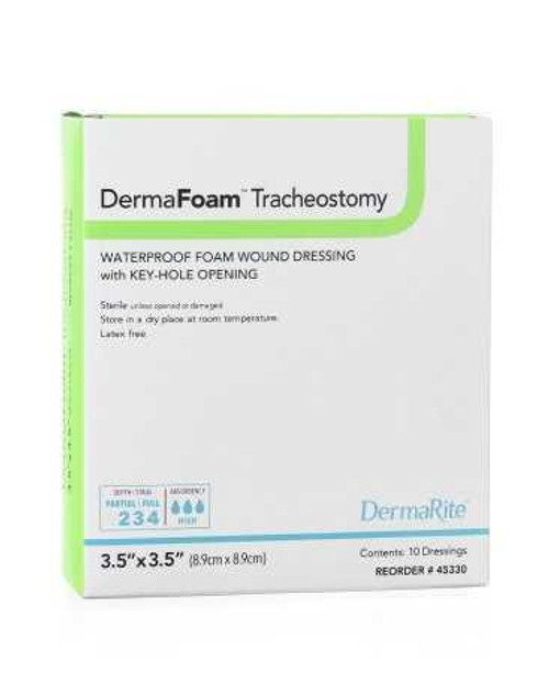 Foam Dressing DermaFoam Tracheostomy 3-1/2 X 3-1/2 Inch Fenestrated Square Non-Adhesive without Border Sterile 45330 Box/10 DERMARITE INDUSTRIES LLC 946613_BX