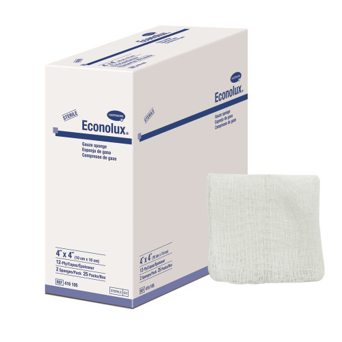 Econolux Gauze Sponge 4 X 4 Inch 12-Ply Sterile 2 per Pack, 416105, Box of 25