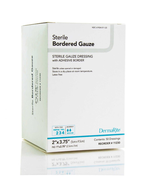 Adhesive Dressing DermaRite 2 X 3.75 Inch Gauze Square White Sterile 11230 Box/50 DERMARITE INDUSTRIES LLC 946441_BX