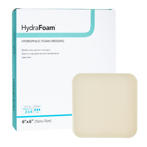 HydraFoam Foam Dressing 6 X 6 Inch Without Border Waterproof Backing Nonadhesive Square Sterile, 00296E, Pack of 1