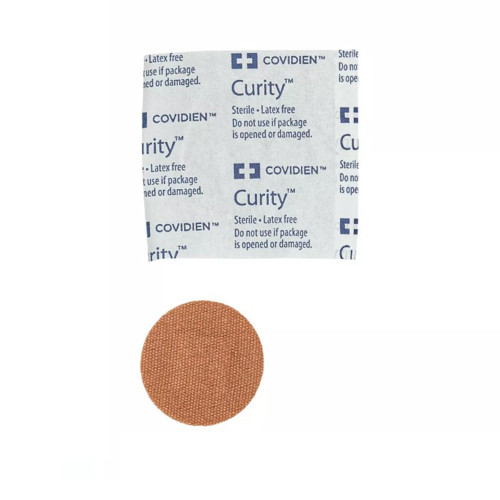 Curity Adhesive Spot Bandage Fabric Tan 7/8 Inch Diameter Sterile, 44107, Box of 50