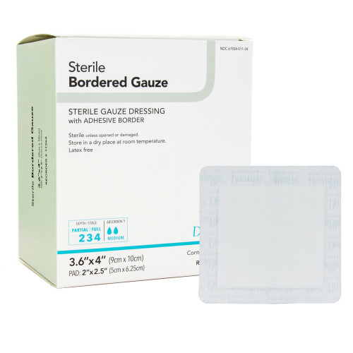 DermaRite Bordered Gauze Island Dressing 3-3/5 X 4 Inch Square Sterile, 11364, Box of 50