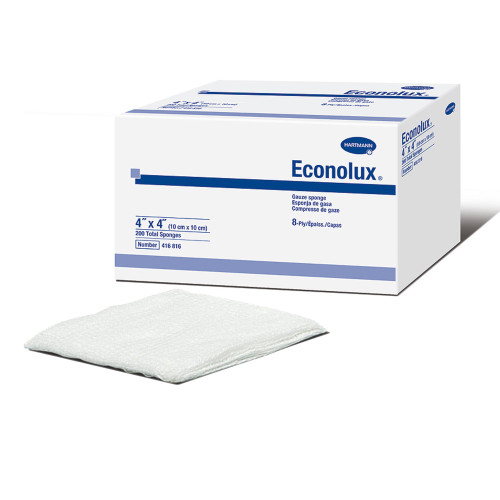 Econolux Gauze Sponge 4 X 4 Inch 8-Ply NonSterile 200 per Pack, 416816, Case of 4000