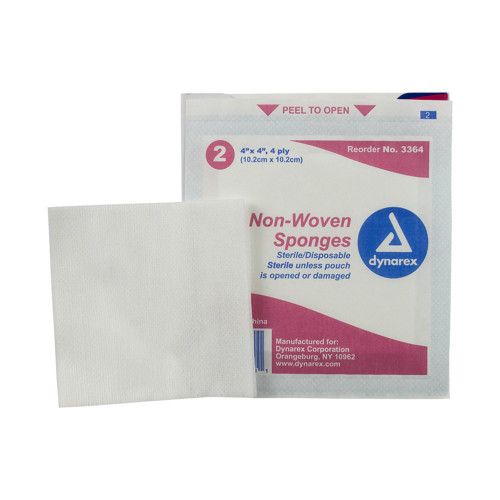 Dynarex Nonwoven Sponge 4 X 4 Inch 4-Ply Sterile 2 per Pack, 3364, Box of 25