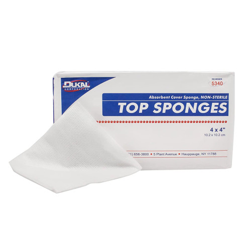 Dukal Cellulose Filled Nonwoven Sponge 4 X 4 Inch 8-Ply NonSterile 100 per pack, 5340, Pack of 100