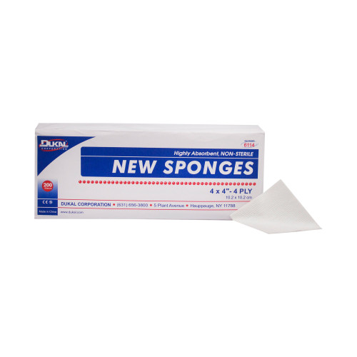 Dukal Nonwoven Sponge 4 X 4 Inch 4-Ply NonSterile 200 per Pack, 6114, Bag of 1