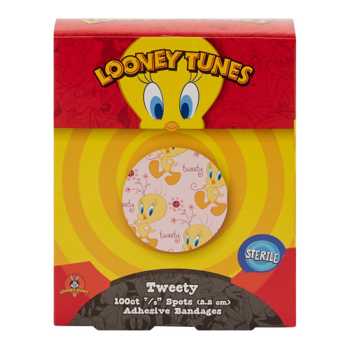 Looney Tunes Adhesive Spot Bandage Plastic Kid Design (Tweety) 7/8 Inch Diameter Sterile, 1074737, Case of 24