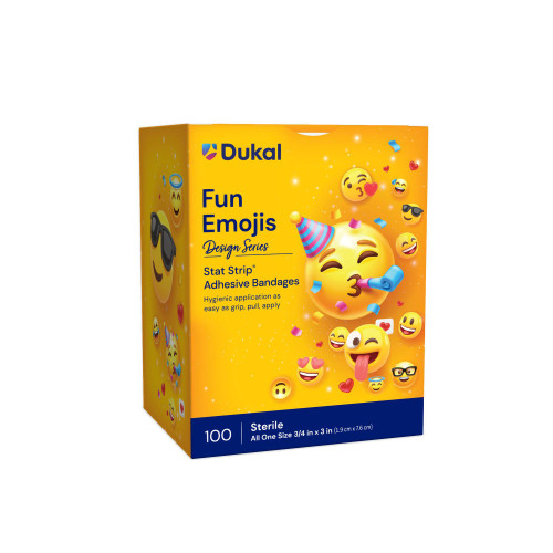 Stat Strip Adhesive Strip Plastic Kid Design (Emoji Fun) 3/4 X 3 Inch Sterile, 15606, Case of 12