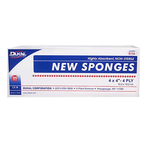 Dukal Nonwoven Sponge 4 X 4 Inch 4-Ply NonSterile 200 per Pack, 6114, Case of 10