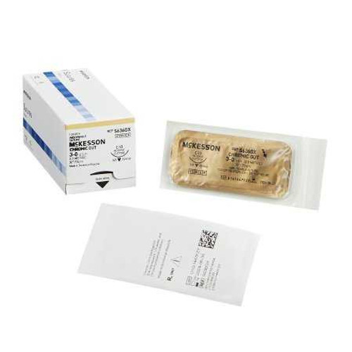 Suture with Needle McKesson Absorbable Undyed Chromic Gut Size 3-0 30 Inch Suture 1-Needle 19 mm 3/8 Circle Reverse Cutting Needle S636GX Box/12 MCK BRAND 1034497_BX