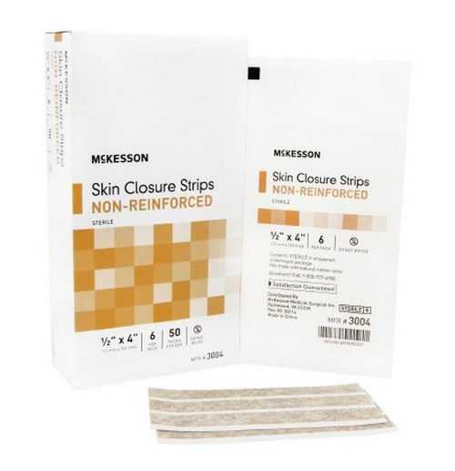 Skin Closure Strip McKesson 1/2 X 4 Inch Nonwoven Material Flexible Strip Tan 3004 Box/50 MCK BRAND 876303_BX