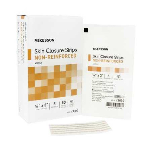 Skin Closure Strip McKesson 1/8 X 3 Inch Nonwoven Material Flexible Strip Tan 3000 Box/50 MCK BRAND 876299_BX