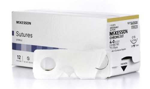Suture with Needle McKesson Absorbable Undyed Chromic Gut Size 4-0 30 Inch Suture 1-Needle 19 mm 3/8 Circle Reverse Cutting Needle S635GX Box/12 MCK BRAND 1034496_BX