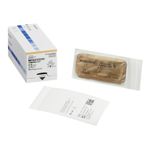 McKesson McKesson Absorbable Suture with Needle, Size 4 - 0, 30'' Suture, 1-Needle, Undyed, Needle Length 19 mm, 3/8 Circle, Reverse Cutting Needle, Box of 1