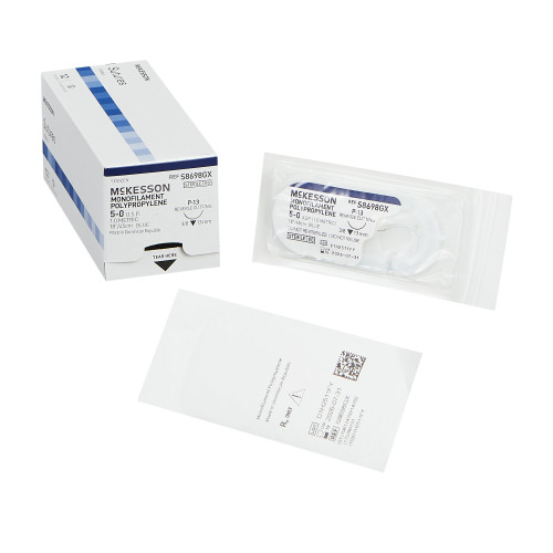 Nonabsorbable Suture with Needle McKesson Polypropylene P-13 3/8 Circle Precision Reverse Cutting Needle Size 5 - 0 Monofilament S8698GX Box of 1