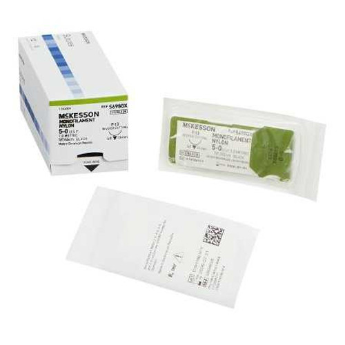 Suture with Needle McKesson Nonabsorbable Black Monofilament Nylon Size 5-0 18 Inch Suture 1-Needle 13 mm 3/8 Circle Reverse Cutting Needle S698GX Box/12 MCK BRAND 1034511_BX