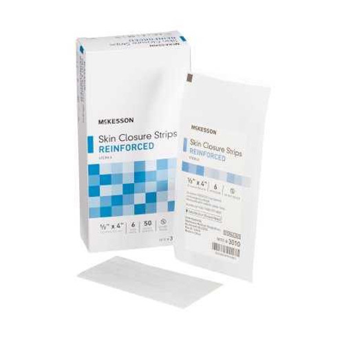 Skin Closure Strip McKesson 1/2 X 4 Inch Nonwoven Material Reinforced Strip White 3010 Case/200 MCK BRAND 876309_CS