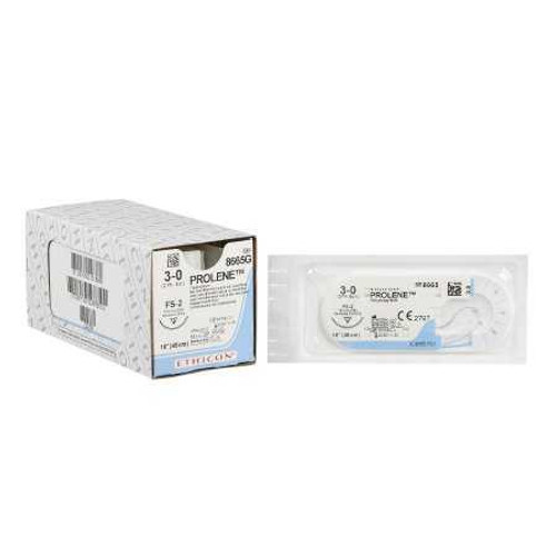 Suture with Needle McKesson Nonabsorbable Monofilament Polypropylene Size 3-0 18 Inch Suture 1-Needle 19 mm 3/8 Circle Reverse Cutting Needle S8665G Box/12 MCK BRAND 1034518_BX