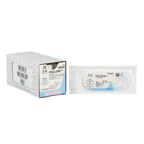 Nonabsorbable Suture with Needle McKesson Polypropylene C-13 3/8 Circle Reverse Cutting Needle Size 3 - 0 Monofilament S8665G Box of 1